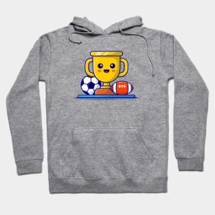 Cute Sport Trophy with Soccer Ball and Rugby Cartoon Vector Icon Illustration Hoodie